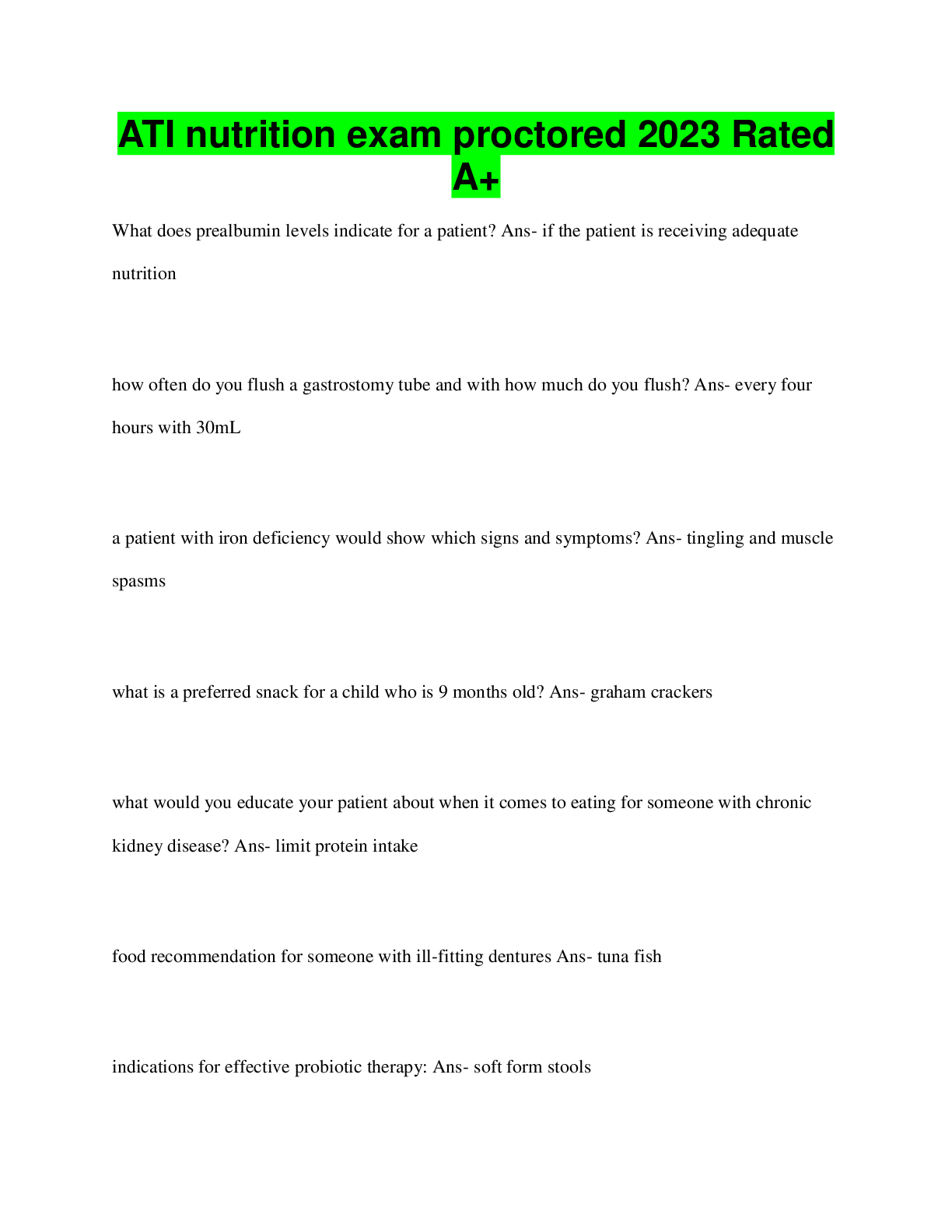 Preview image for ATI nutrition exam proctored 2023 Rated  A+